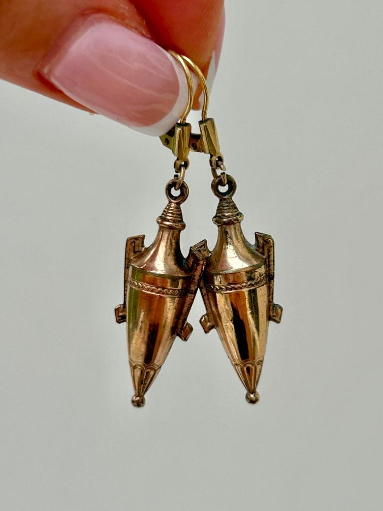 Antique 14ct Rolled Gold Urn Design Drop Earrings