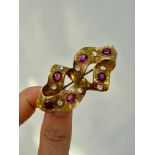 Large Antique Yellow Gold Amethyst and Topaz Bar Brooch