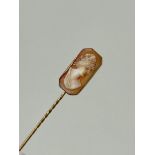 Antique Boxed Cameo Gold Stick Pin Brooch