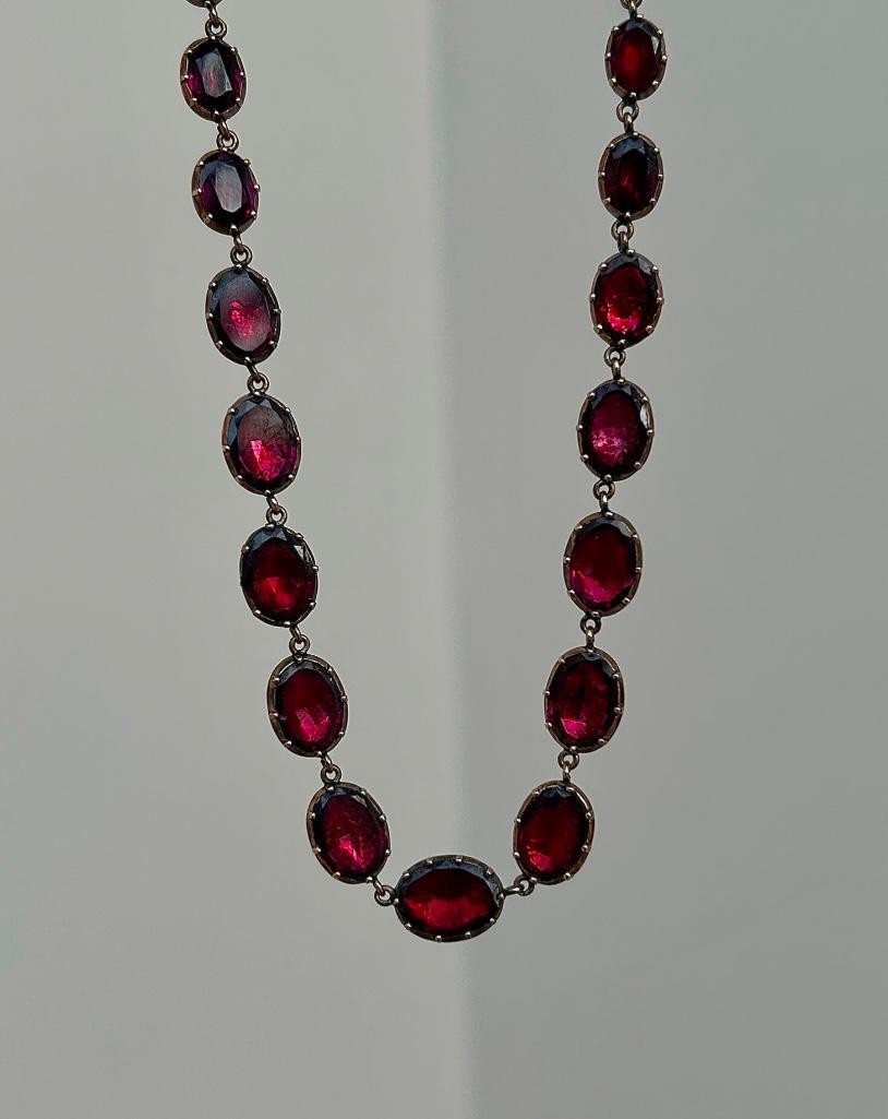 Georgian Flat Cut Garnet Necklace & Earrings Set the most exquisite Georgian garnet jewellery set