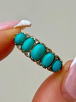 Antique Chunky Turquoise and Rose Cut Diamond Gold 5 Stone Ring