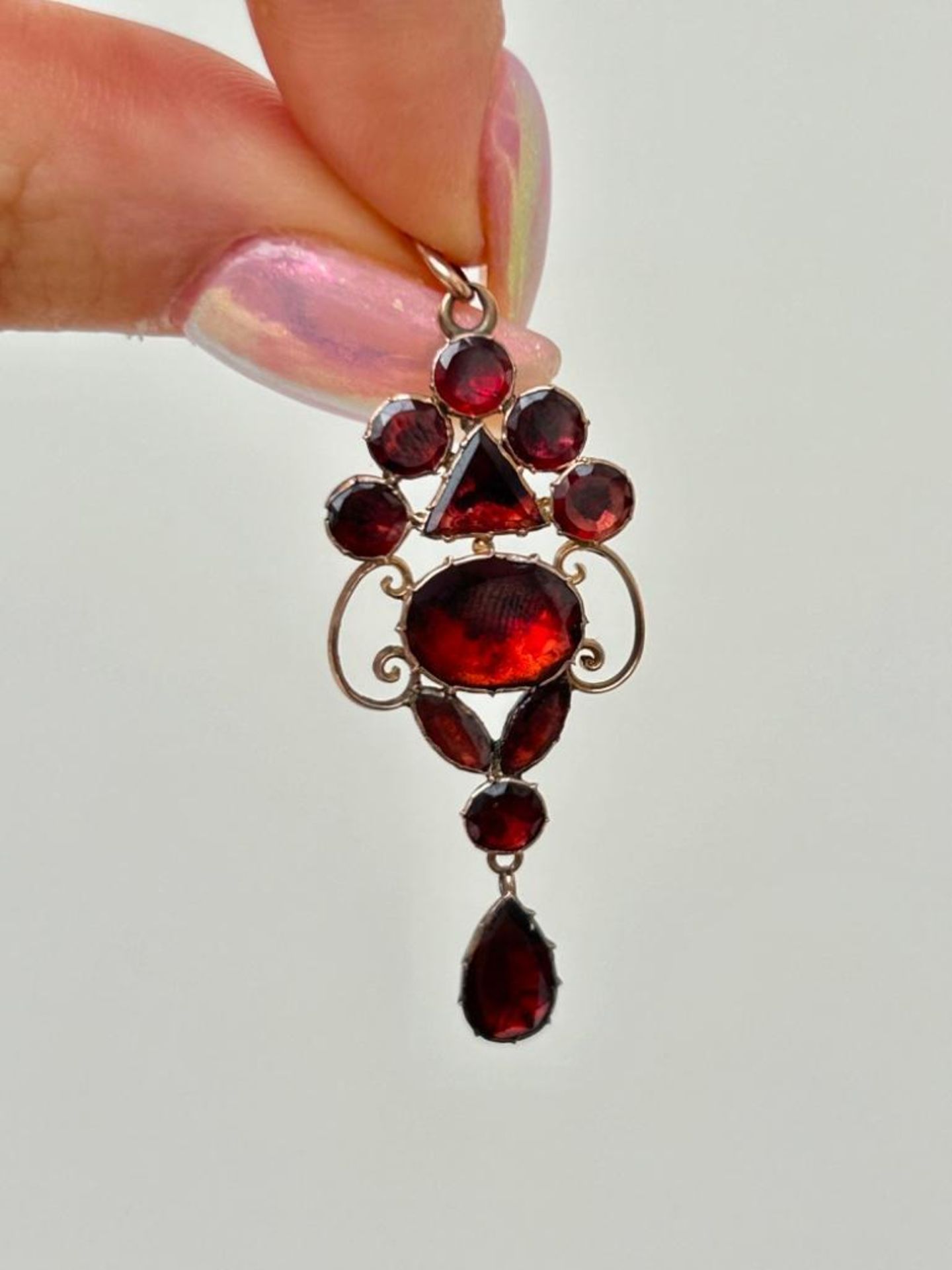 Antique Flat Cut Garnet Pendant in Gold - Image 3 of 5