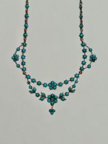 Antique Late Georgian Turquoise and Pearl Gold Necklace