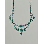 Antique Late Georgian Turquoise and Pearl Gold Necklace