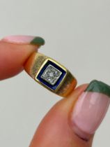 Sweet Square 18ct Yellow Gold Blue Enamel Signet Ring