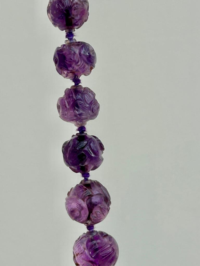 Amazing Carved Amethyst Long Bead Necklace - Image 4 of 6