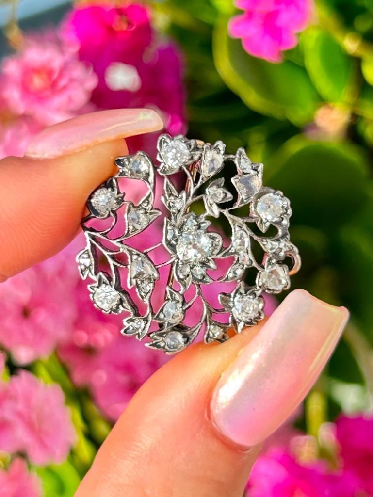 Wonderful Antique Diamond Tulip Flower Pendant / Brooch - Image 4 of 8