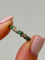 9ct Gold Pretty Emerald and Diamond Half Hoop Eternity Band Ring