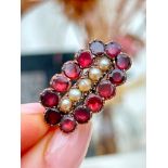 Georgian Era Flat Cut Garnet and Pearl Brooch in Gold