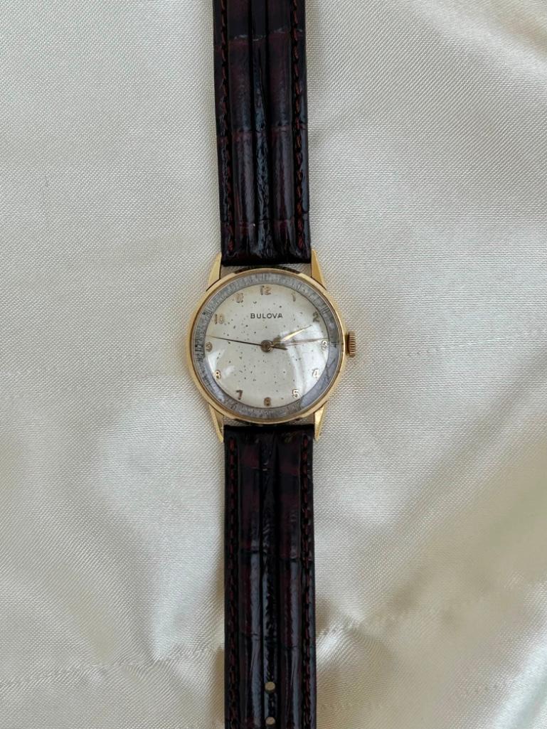 14ct Gold BULOVA Leather Strap Wrist Watch - Image 4 of 5