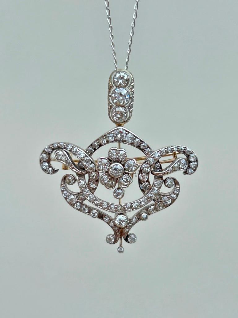 Outstanding Antique Diamond Lavaliere Pendant with Brooch Fittings