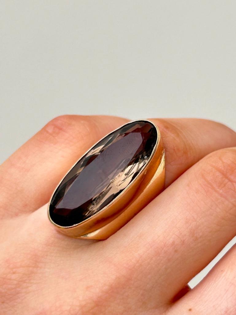 Huge Chunky Gold Smokey Quartz Cocktail Ring - Image 3 of 9