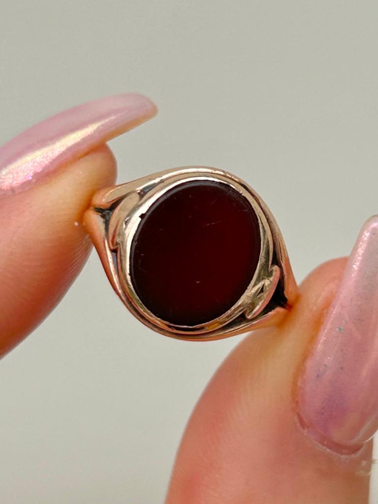 Antique Heavy 9ct Gold Carnelian Signet Ring - Image 2 of 8