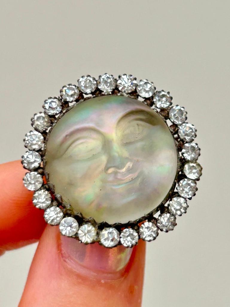Amazing Man in the Moon Face Large Brooch