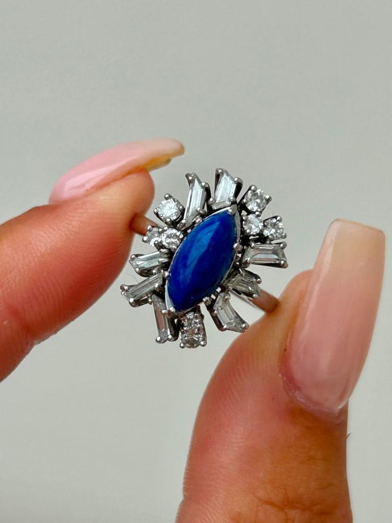 18ct White Gold Diamond and Lapis Lazuli Ring