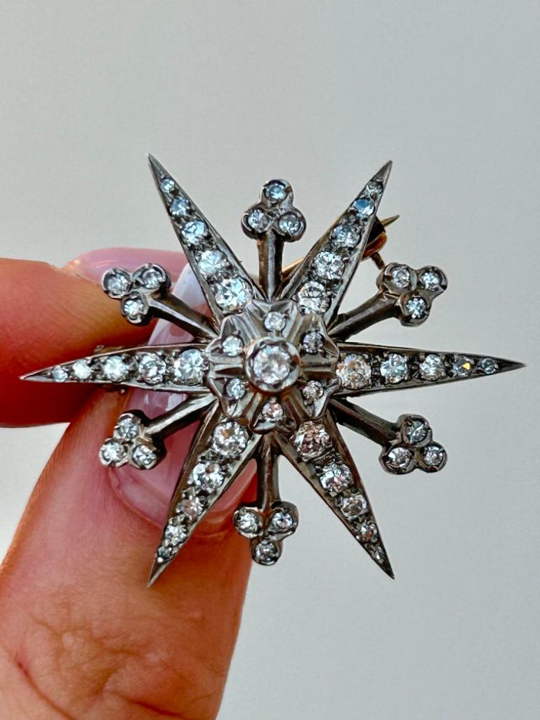 Large Antique Diamond Star Starburst Brooch - Image 6 of 9