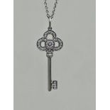 Amazing Tiffany 18ct White Gold Diamond Key Pendant on Tiffany Chain