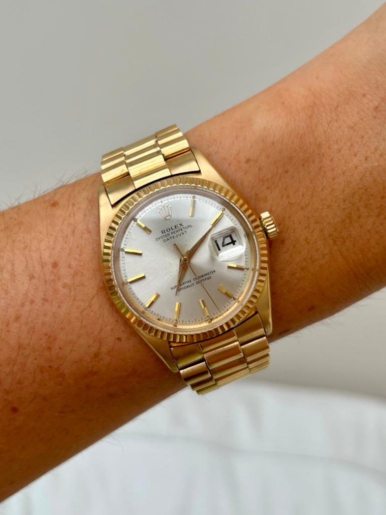 18ct Gold Rolex 1601/8 Oyster Perpetual Date Just Watch in Box