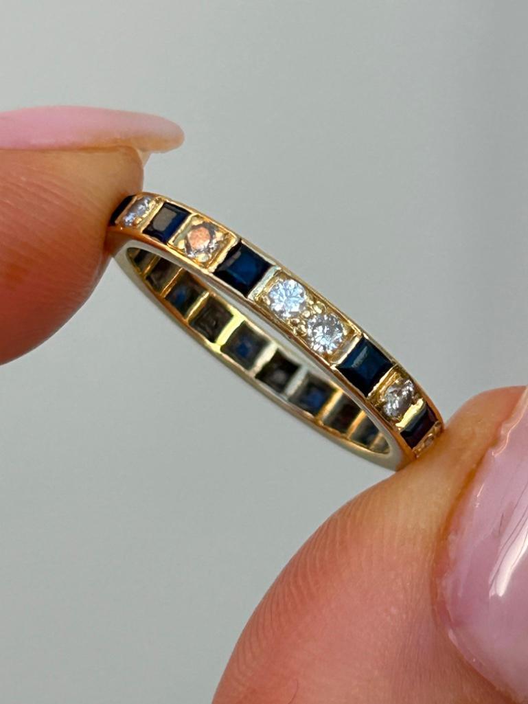 Vintage Sapphire and Diamond Full Eternity Band Ring in 18ct Gold - Bild 5 aus 6