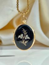 Antique Black Enamel and Pearl Gold Locket