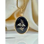 Antique Black Enamel and Pearl Gold Locket