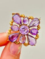 Late Georgian 15ct Yellow Gold Amethyst Pendant Brooch