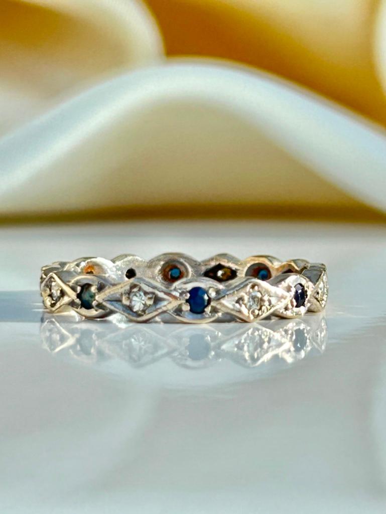 18ct White Gold Sapphire and Diamond Full Eternity Band Ring