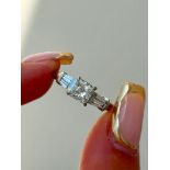 Outstanding Princess Cut Diamond Engagement Ring with Double Diamond Baguette Shoulders 18ct White G