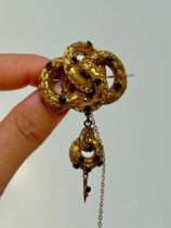 Large Antique Garnet Twist Brooch with Safety Chain