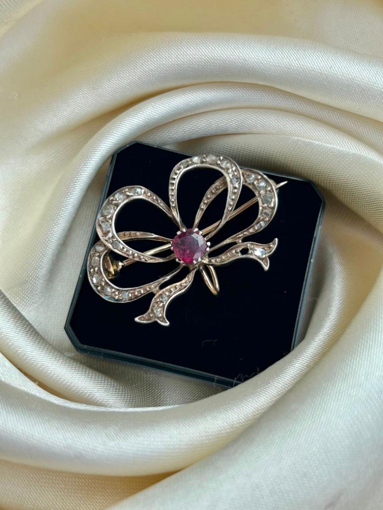 Natural Ruby and Diamond Large Bow Brooch - Image 3 of 4