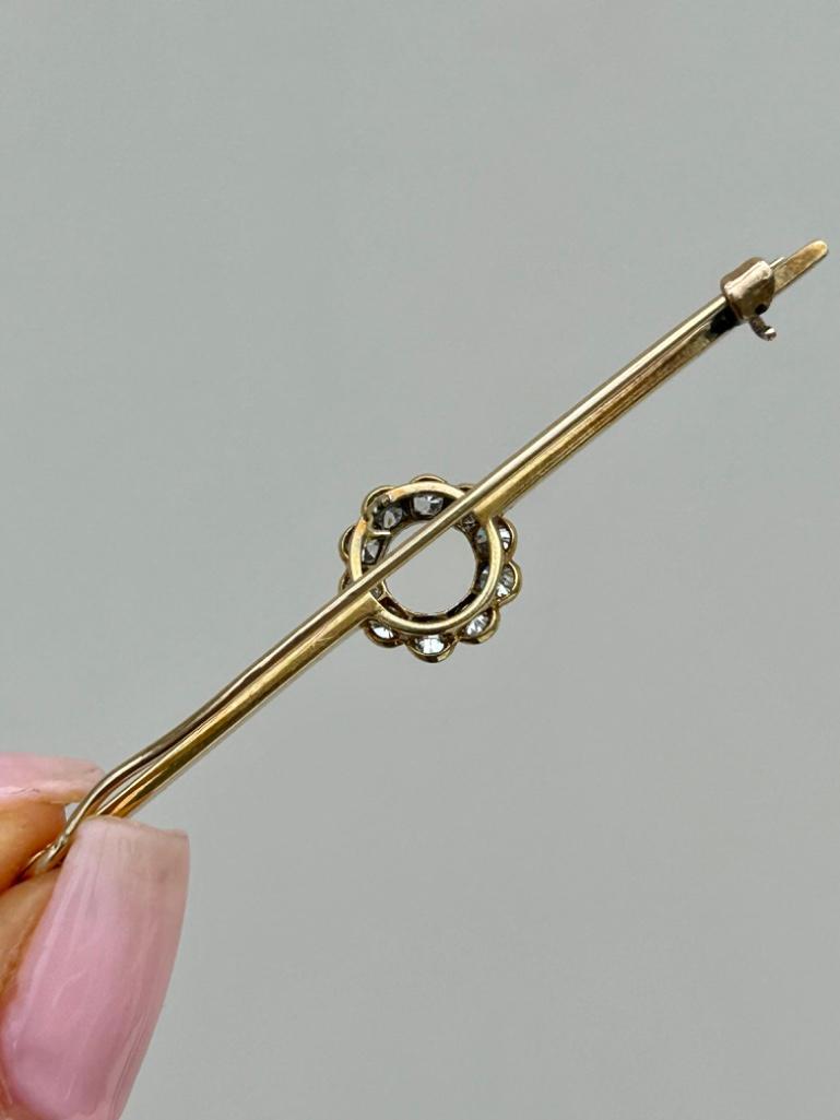 Antique 15ct Yellow Gold Diamond Flower Bar Brooch - Image 3 of 6