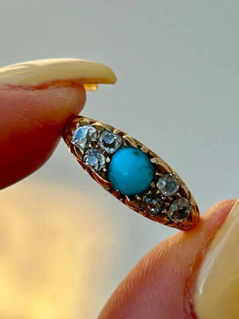 Wonderful Antique 18ct Yellow Gold Turquoise and Diamond Ring - Image 2 of 7