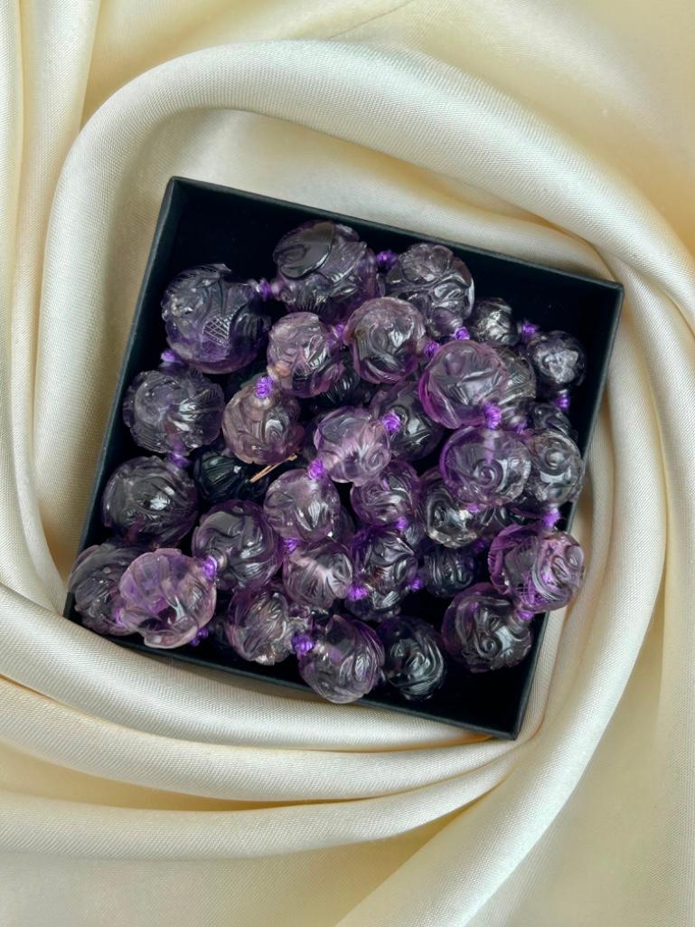 Amazing Carved Amethyst Long Bead Necklace - Image 6 of 6