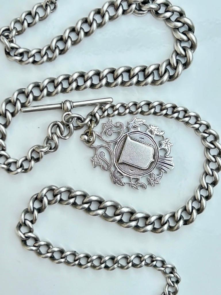 Antique Heavy Sterling Silver Double Albert Chain by Fattorini with Medal - Image 2 of 7