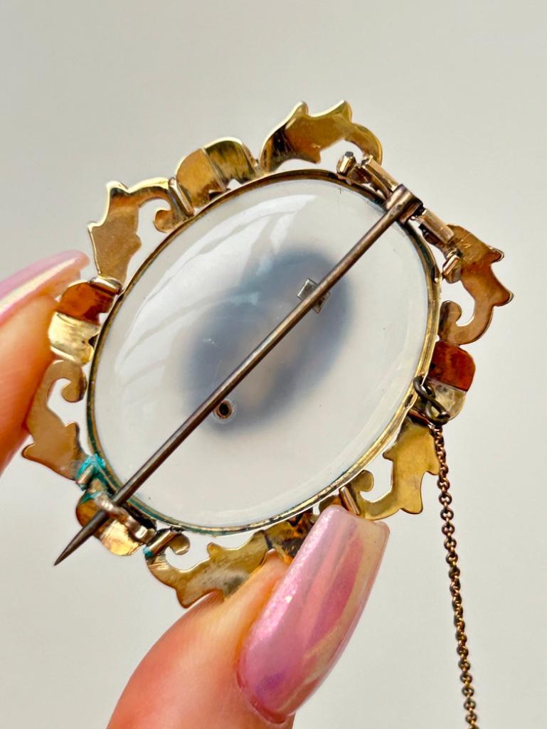 Antique Gold Chalcedony & Turquoise Hair Large Brooch - Image 5 of 5