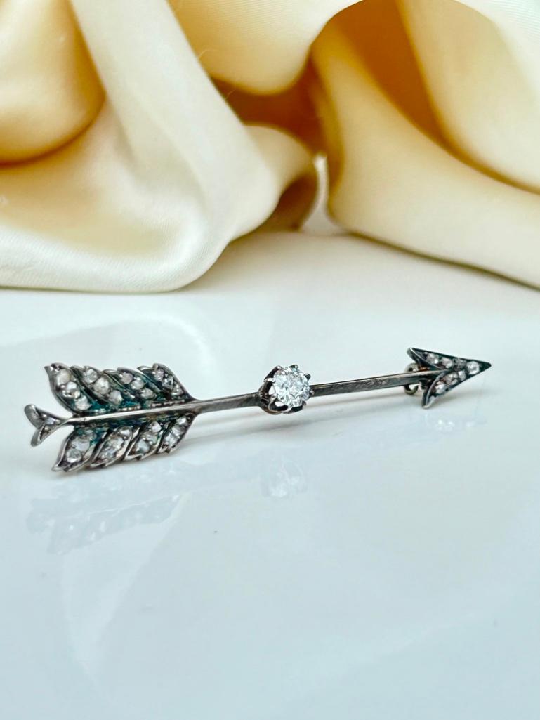 Outstanding Antique Large Diamond Jabot Arrow Pin Brooch in Antique Box - Image 7 of 8