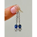 Wonderful Sapphire and Diamond Drop Earrings in Gold