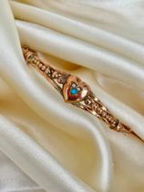 Antique Gold Turquoise and Pearl Heart Bangle Bracelet