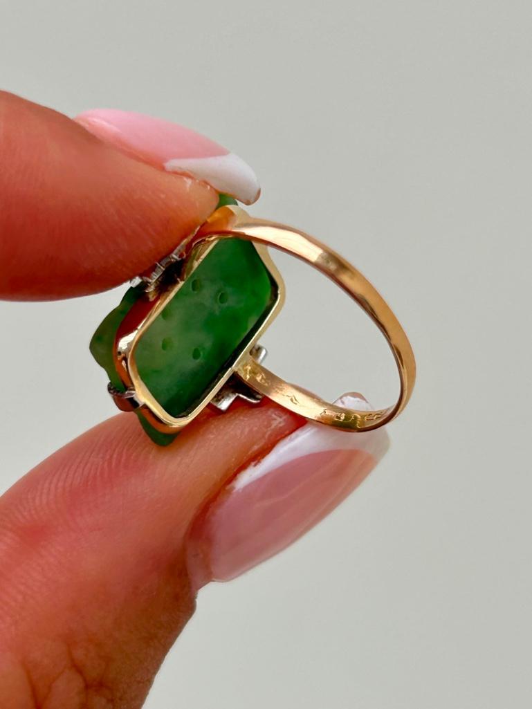 Antique Gold Panel Jade Ring - Image 5 of 5