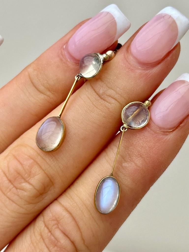 Antique Gold Moonstone Drop Earrings - Image 4 of 4