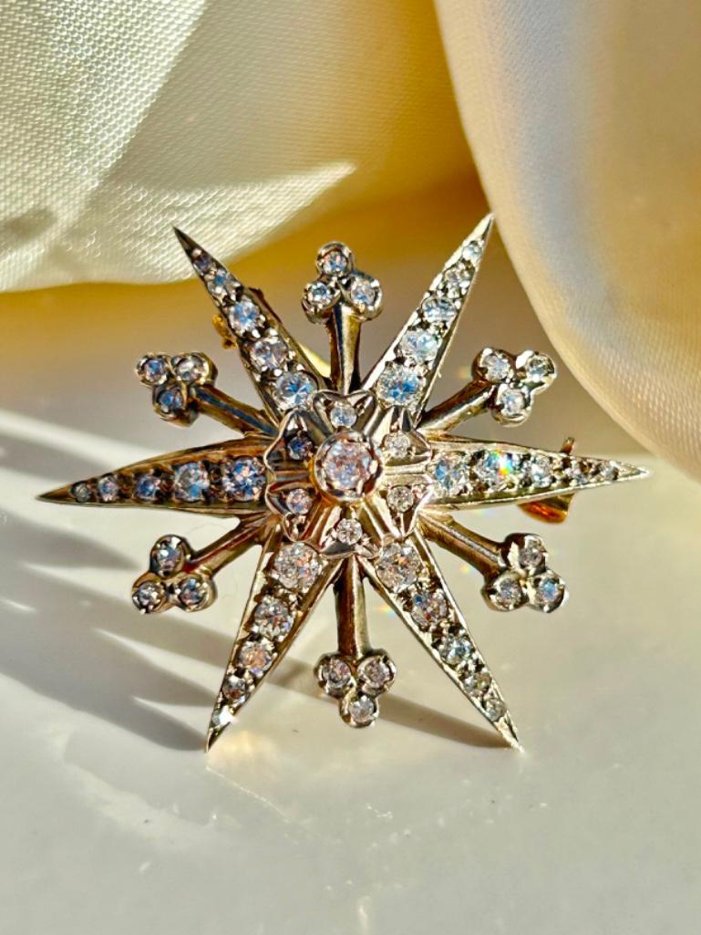 Large Antique Diamond Star Starburst Brooch