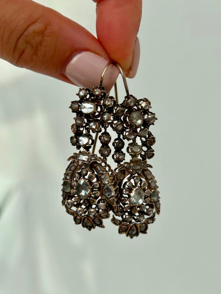 Antique Gold and Diamond Drop Earrings in Antique Box - Image 2 of 5