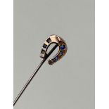 Antique Gold Sapphire and Diamond Horseshoe Stick Pin Brooch