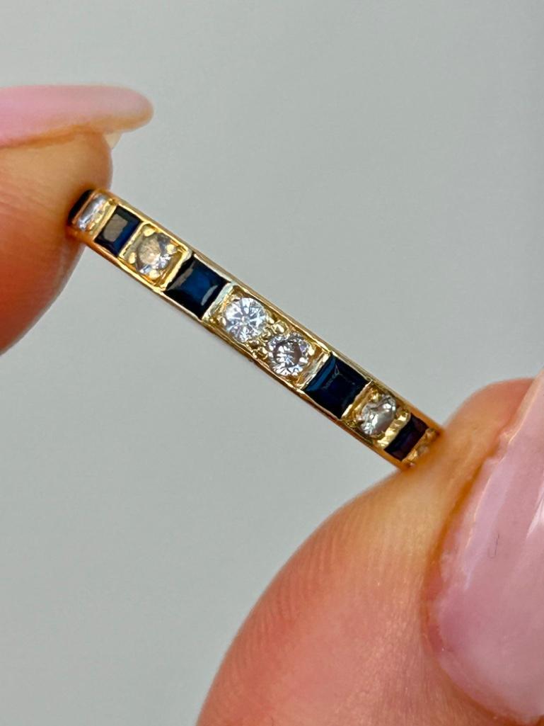 Vintage Sapphire and Diamond Full Eternity Band Ring in 18ct Gold