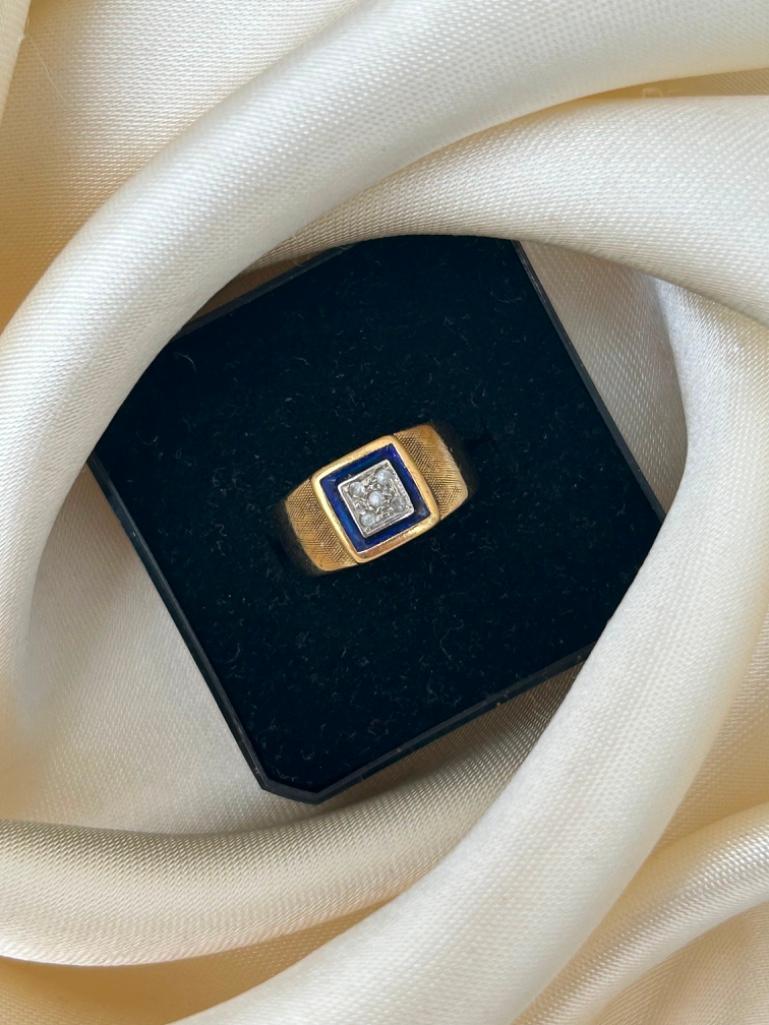Sweet Square 18ct Yellow Gold Blue Enamel Signet Ring - Image 6 of 6