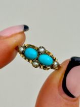 Sweet Gold Turquoise and Pearl Unusual Ring