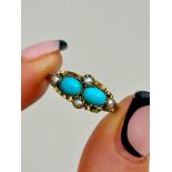 Sweet Gold Turquoise and Pearl Unusual Ring