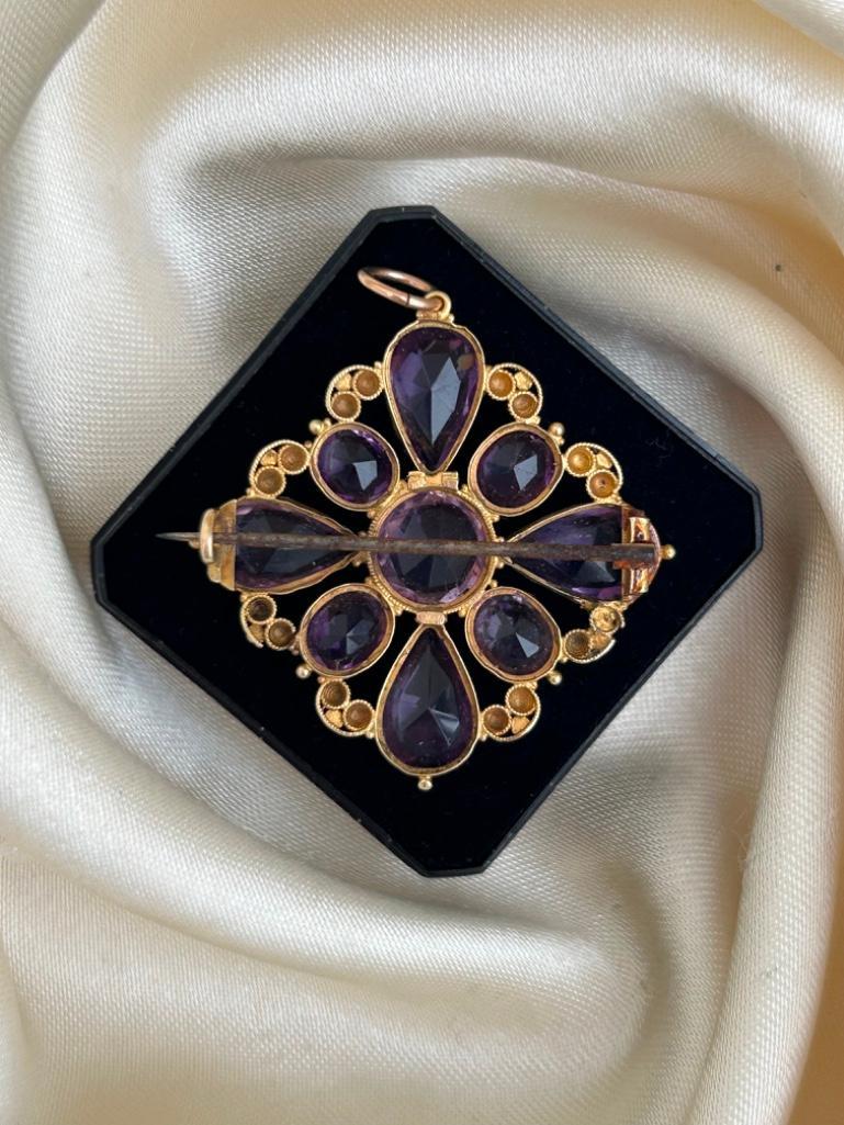 Late Georgian 15ct Yellow Gold Amethyst Pendant Brooch - Image 5 of 7