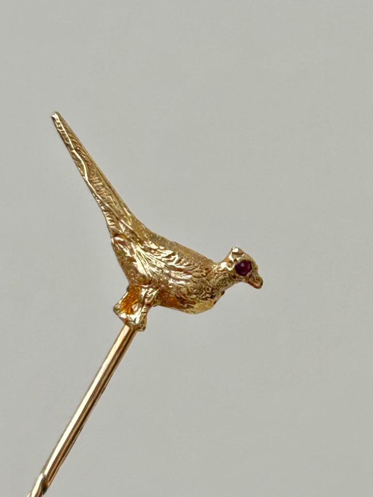 Antique Boxed Gold Pheasant Pin with Ruby Eye