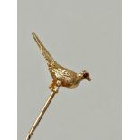 Antique Boxed Gold Pheasant Pin with Ruby Eye